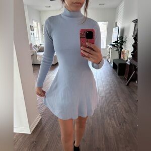 Zara Light Blue Ribbed Knit Top